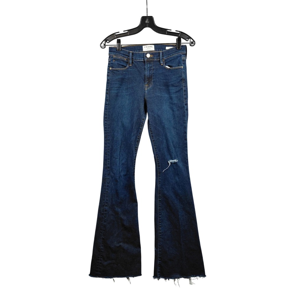 FRAME Le High Flare Jeans Women's Size 28 Dark Wash Distressed Denim